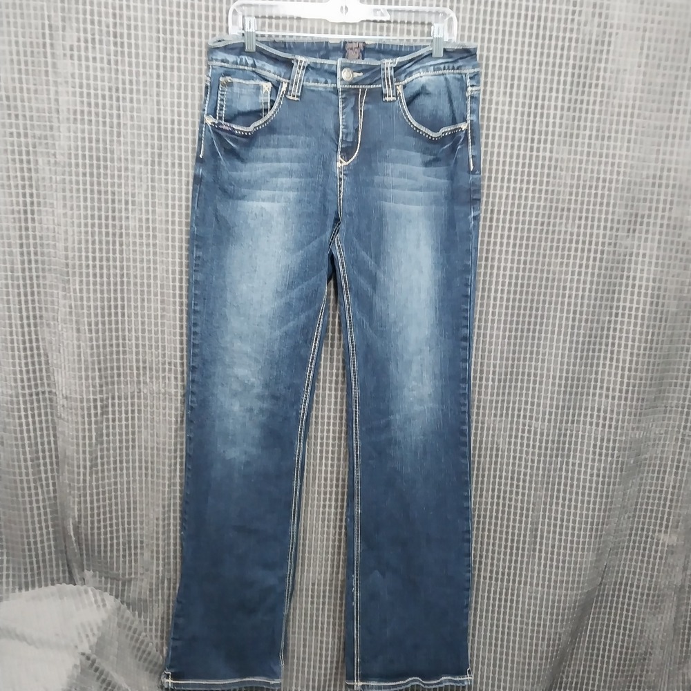 Cowgirl Up Jeans Women Bootcut Embroidered Flap Pocket 12/32L Blue